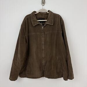 Vtg Eddie Bauer Mens XXL Brown Cotton Corduroy Wool Lined Retro Zip Barn Jacket